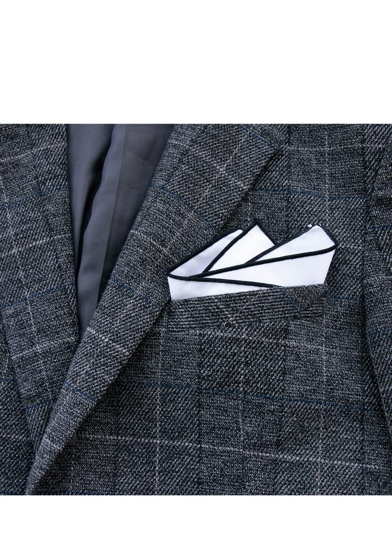 CoCoUSM 3-Pk Mens Cotton White Pocket Square with Color Border(10 Colors) - Image 3